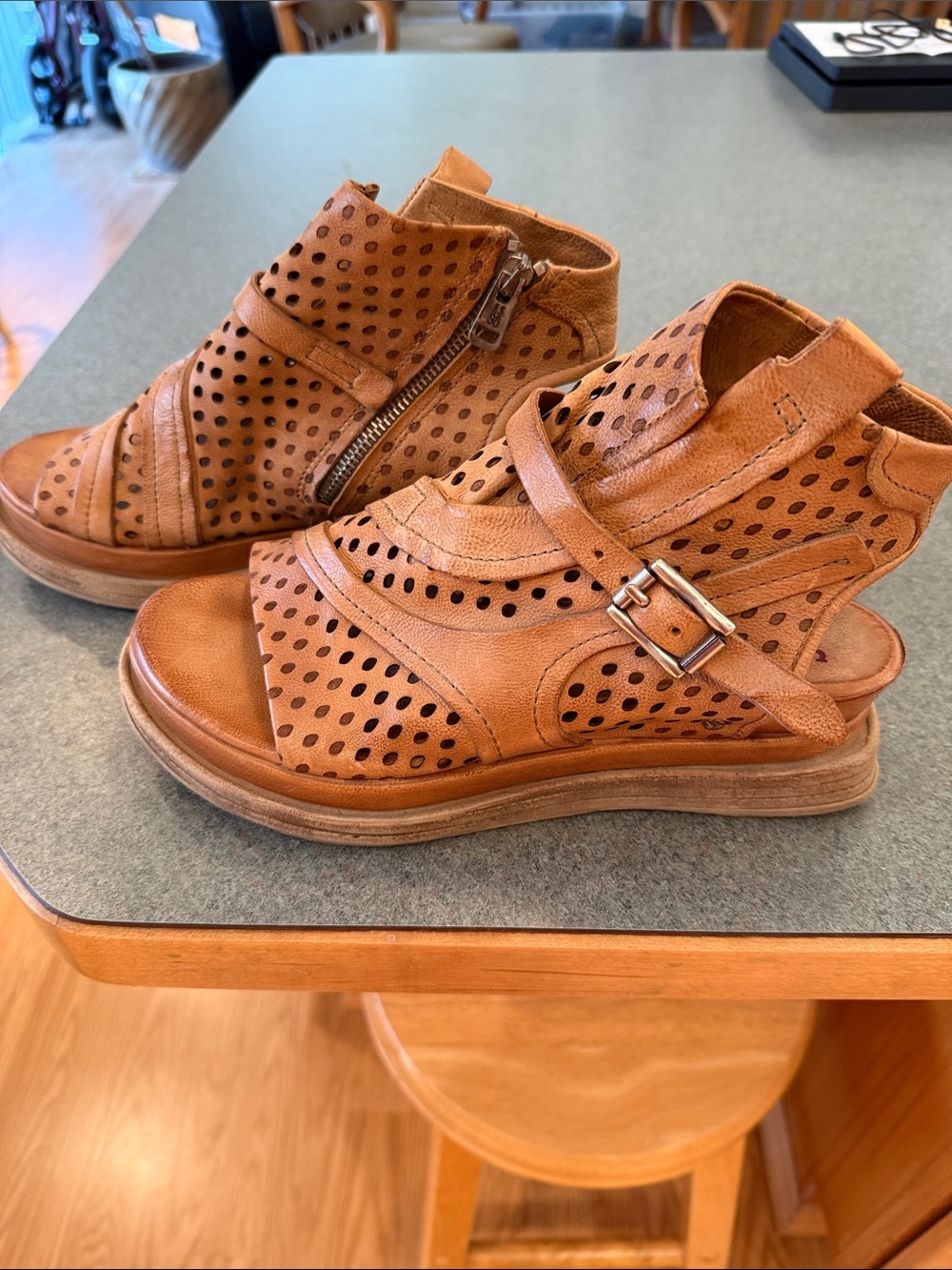 A.S.98 Tan Leather Open Heel Sandal Boot